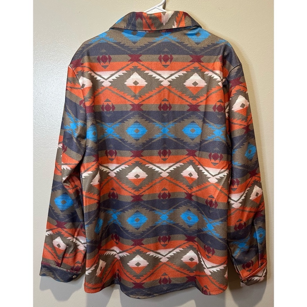 Women's Western Geometric Print Long Sleeve Button Down Shirt Jacket - Picture 3 of 4